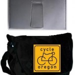 ipad2 black with a gray cover in a black bag with Cycle Oregon is Mark Bosworth's 